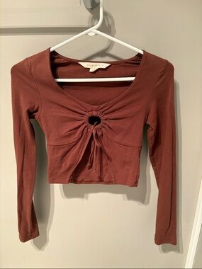 Aeropostale Rust Brown Long-Sleeve Cinch Front Crop Top